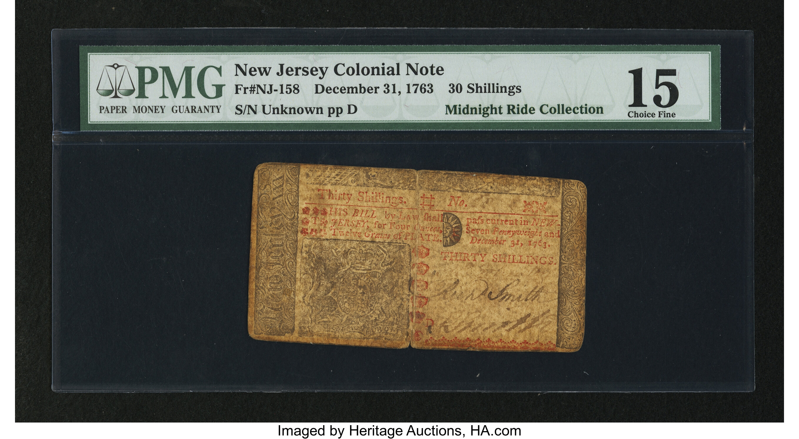 image for: New Jersey December 31, 1763 30s PMG Choice Fine 15....