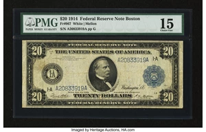 image for: Fr. 967 $20 1914 Federal Reserve Note PMG Choice Fine 15....