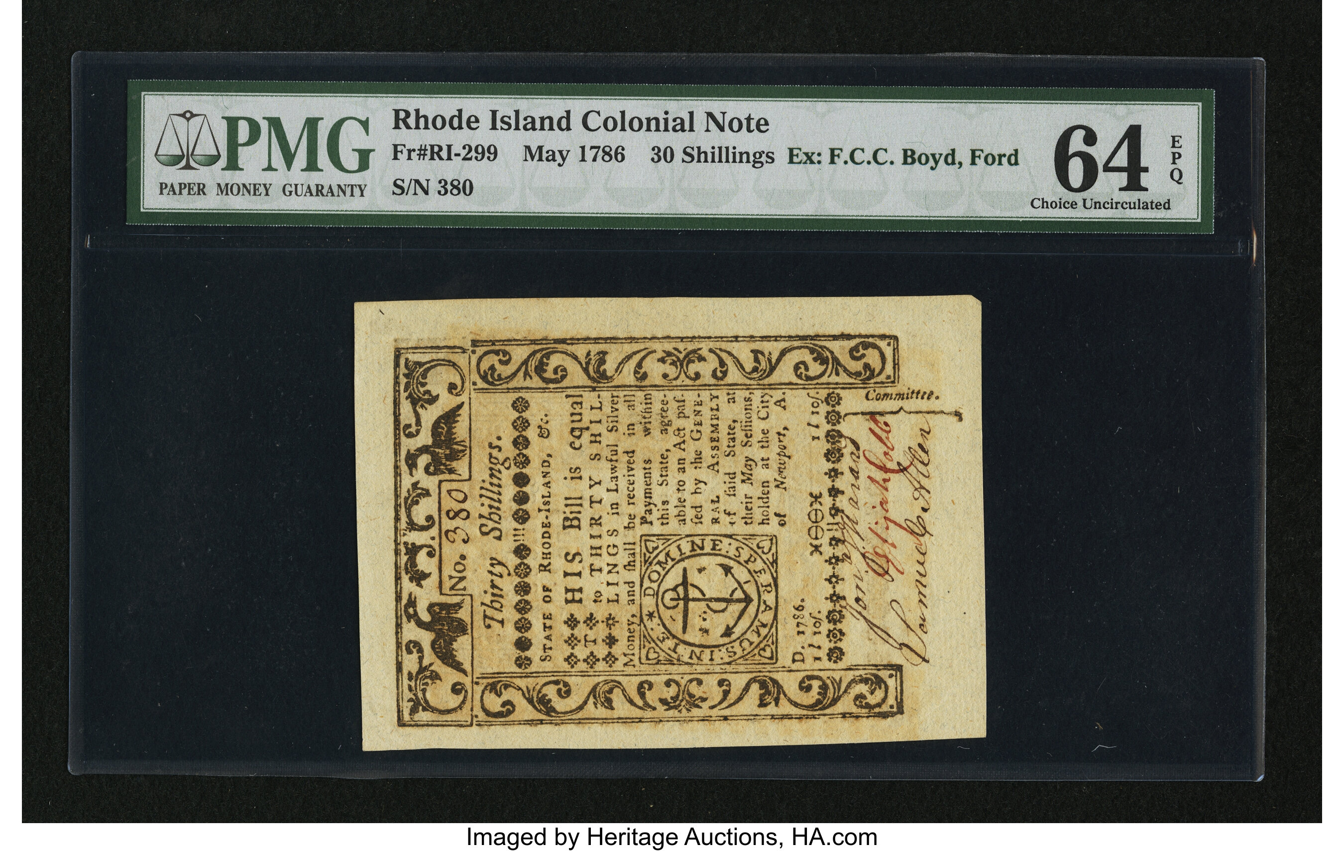 image for: Rhode Island May 1786 30s PMG Choice Uncirculated 64 EPQ....