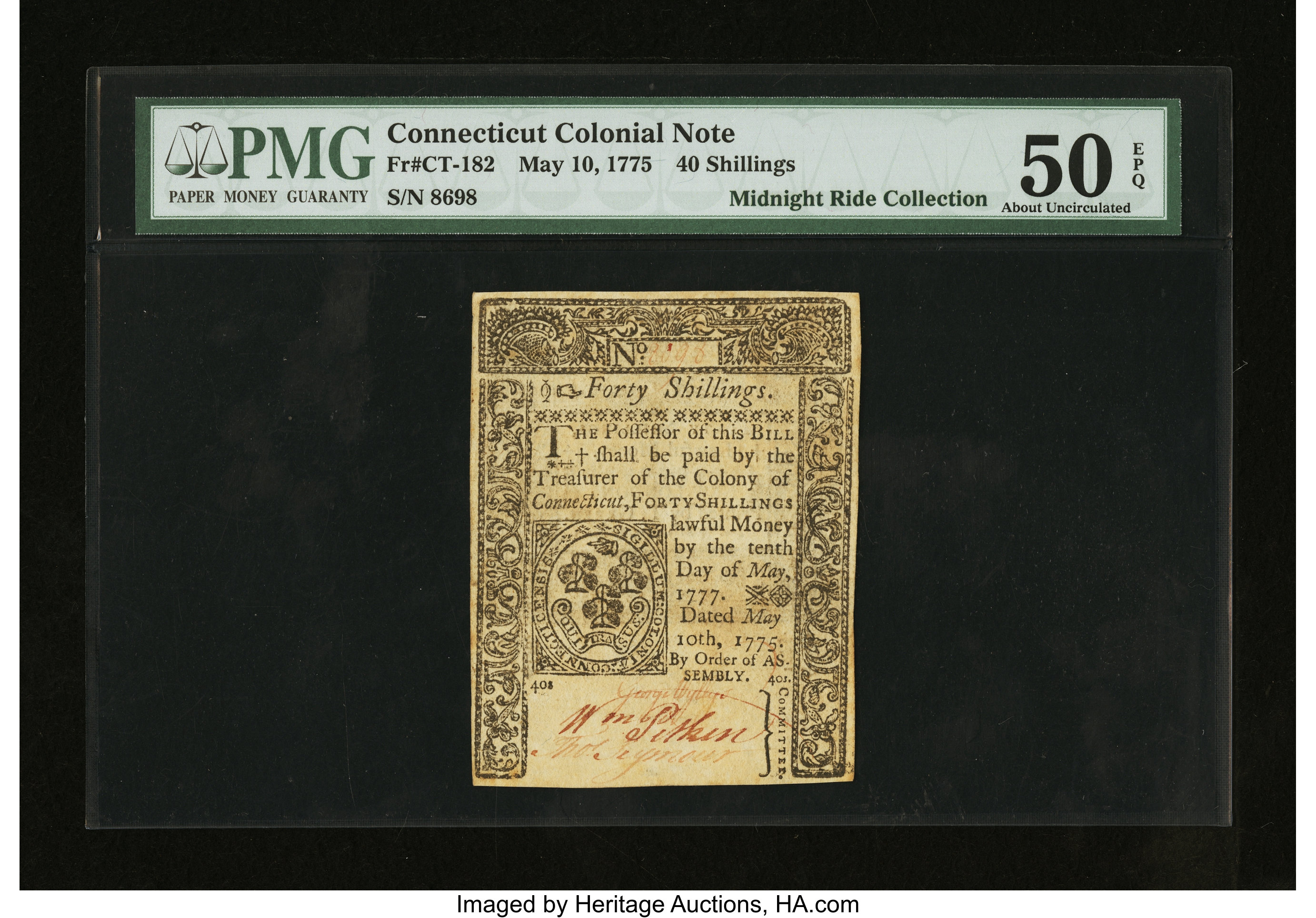image for: Connecticut May 10, 1775 40s PMG About Uncirculated 50 EPQ....