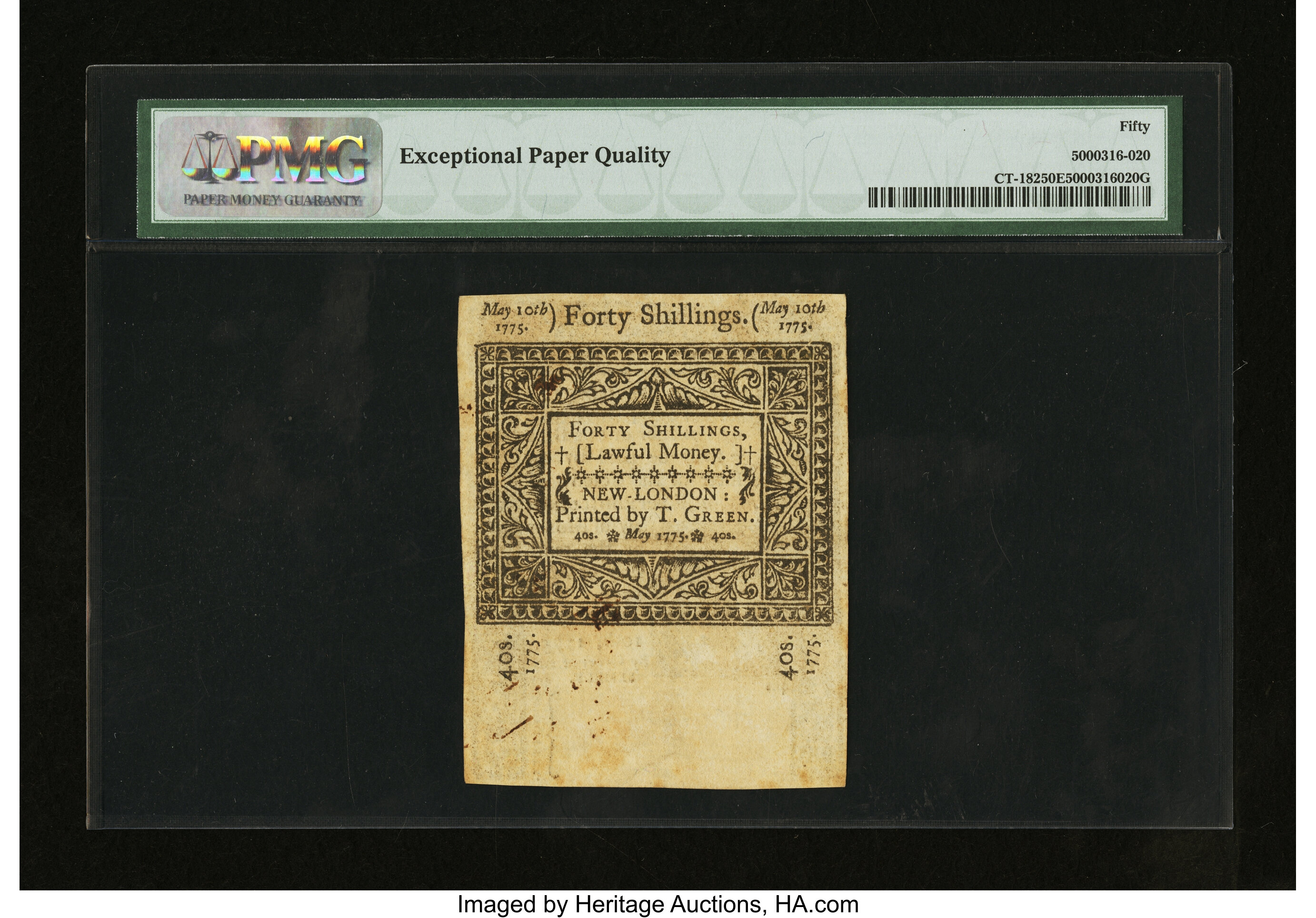 image for: Connecticut May 10, 1775 40s PMG About Uncirculated 50 EPQ....