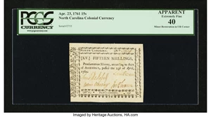 image for: North Carolina April 23, 1761 15s PCGS Apparent Extremely Fine 40....