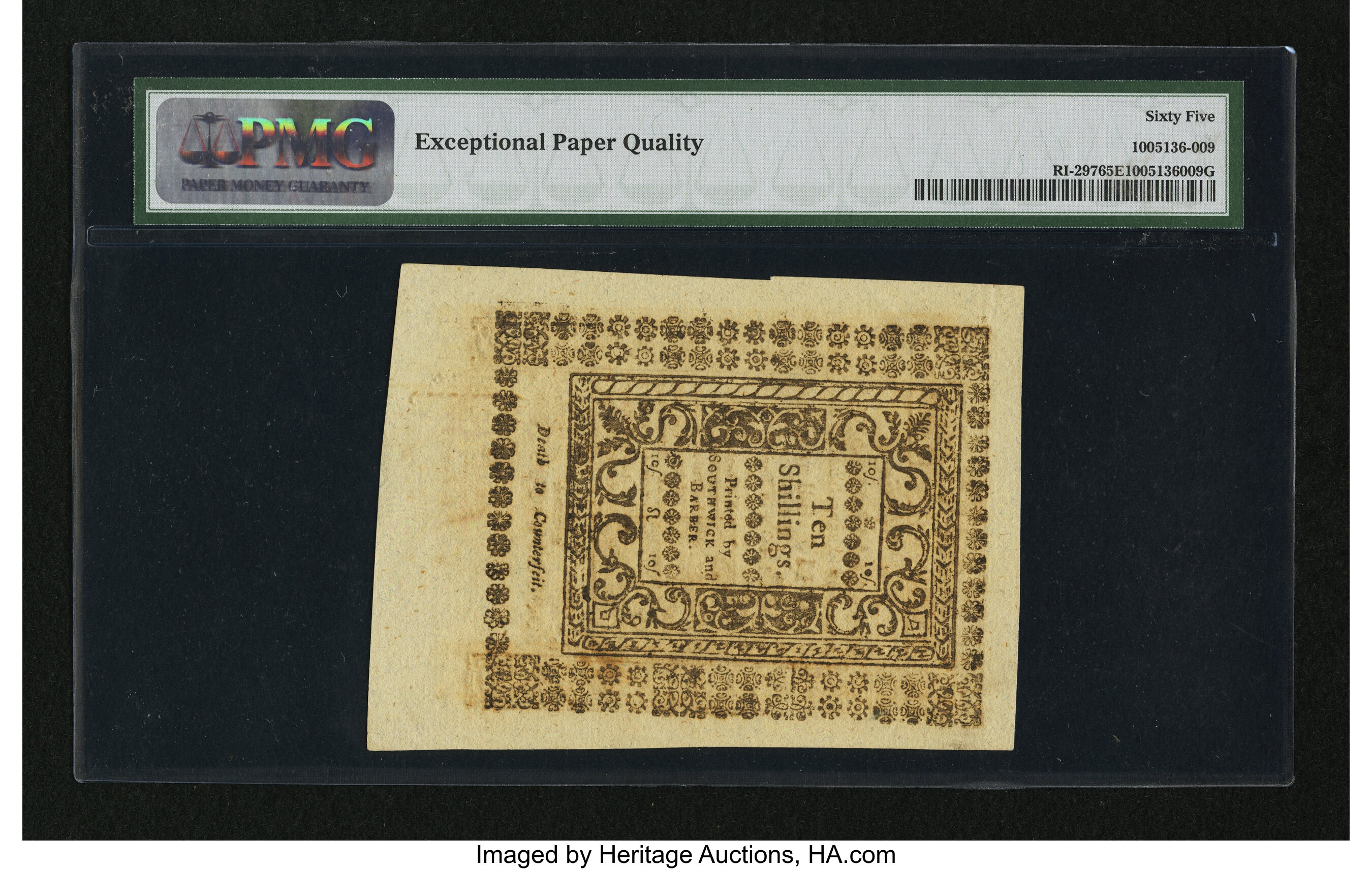 image for: Rhode Island May 1786 10s PMG Gem Uncirculated 65 EPQ....