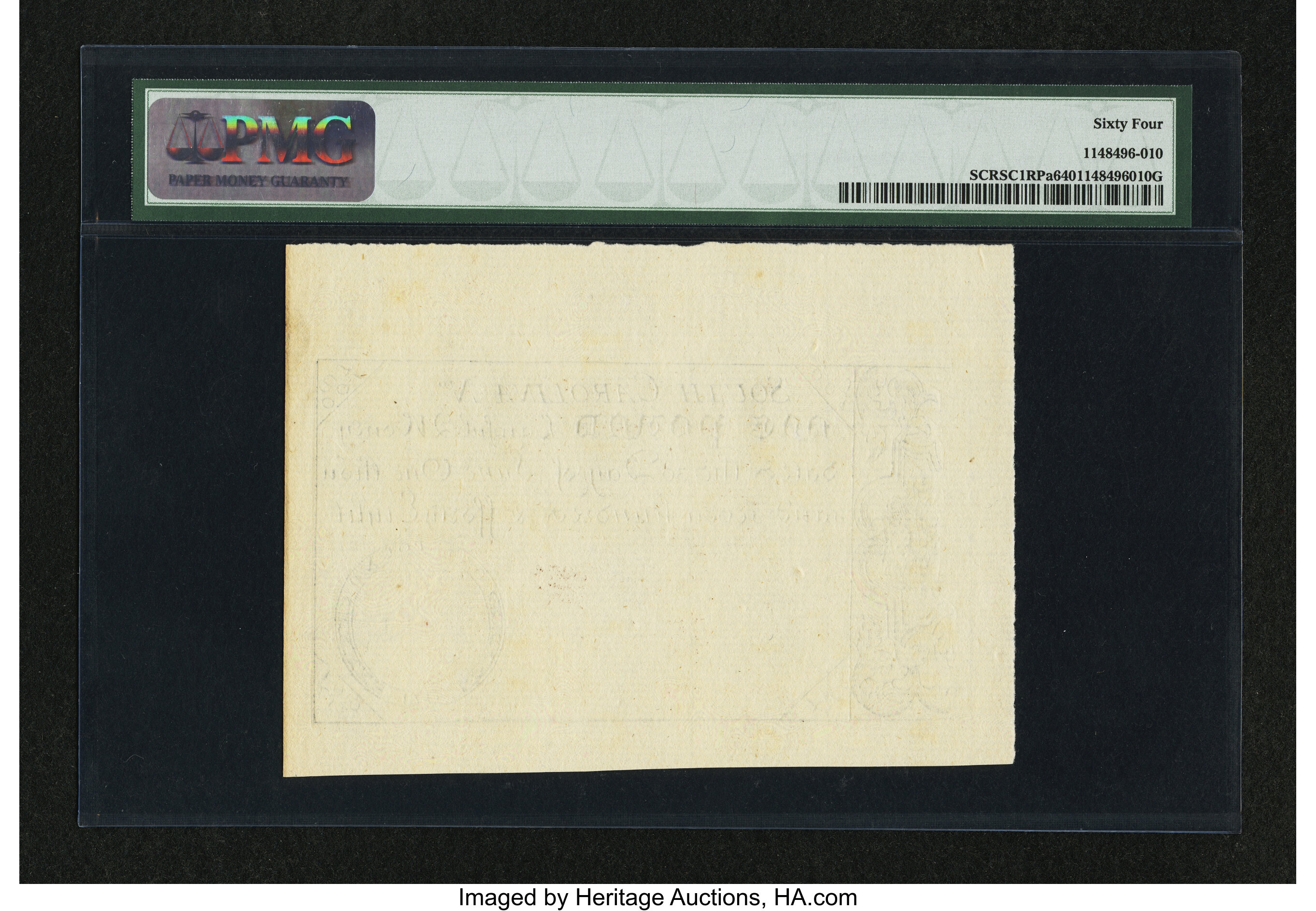 image for: 19th Century Reprint South Carolina June 30, 1748 £1 PMG Choice Uncirculated 64....