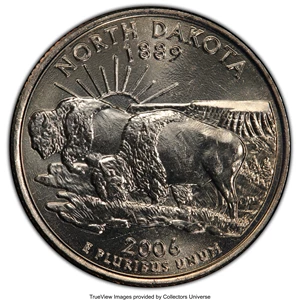image for: 2006-D 25C North Dakota Statehood Quarter Dollar -- Dropped Letter "Y" Obverse -- MS65 PCGS....