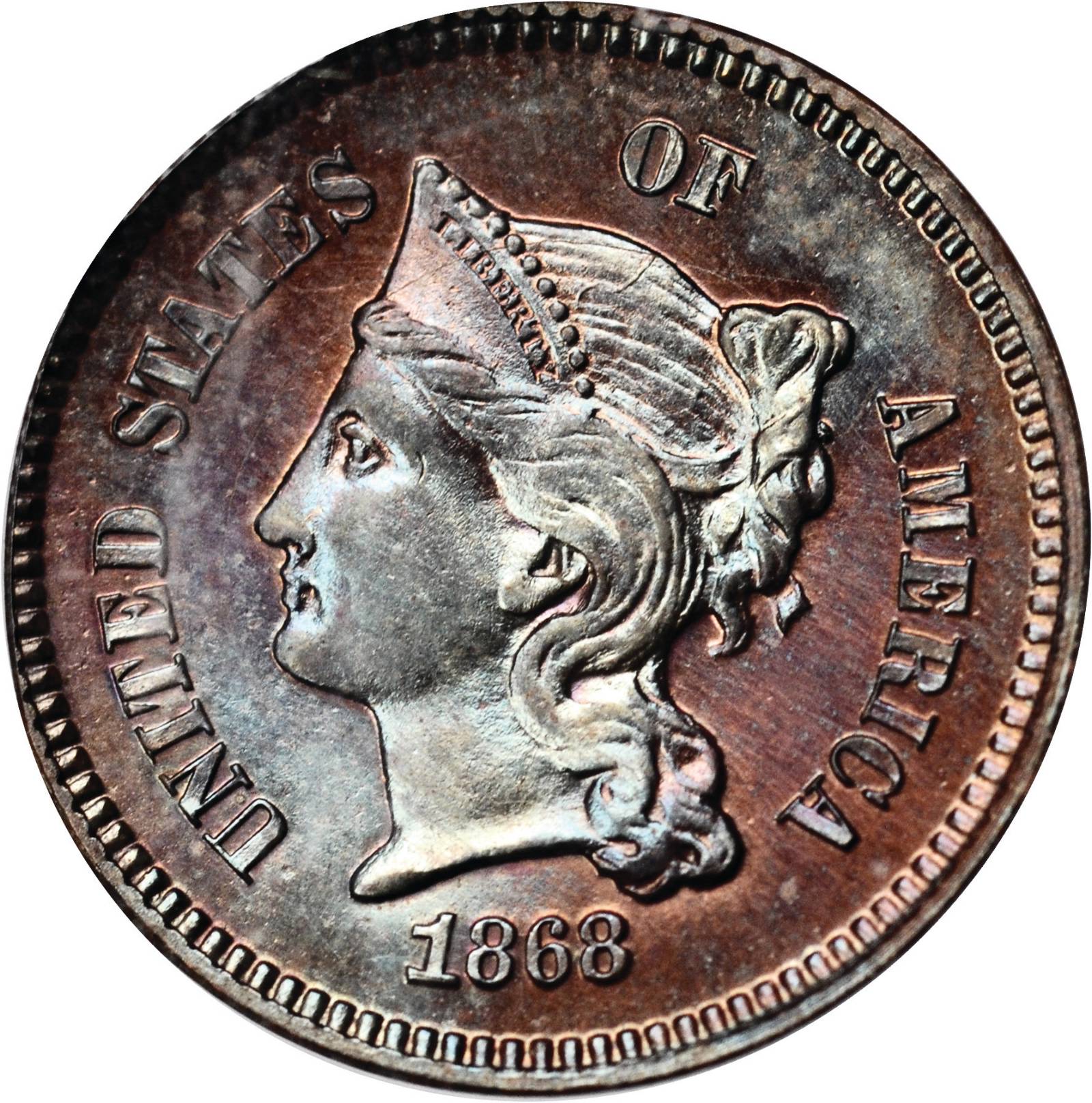 image for: 1868 Pattern Cent. Judd-609, Pollock-674. Rarity-7+. Proof-64 RB (PCGS).