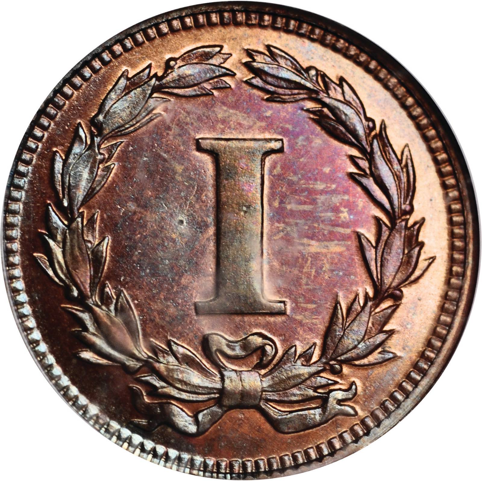 image for: 1868 Pattern Cent. Judd-609, Pollock-674. Rarity-7+. Proof-64 RB (PCGS).