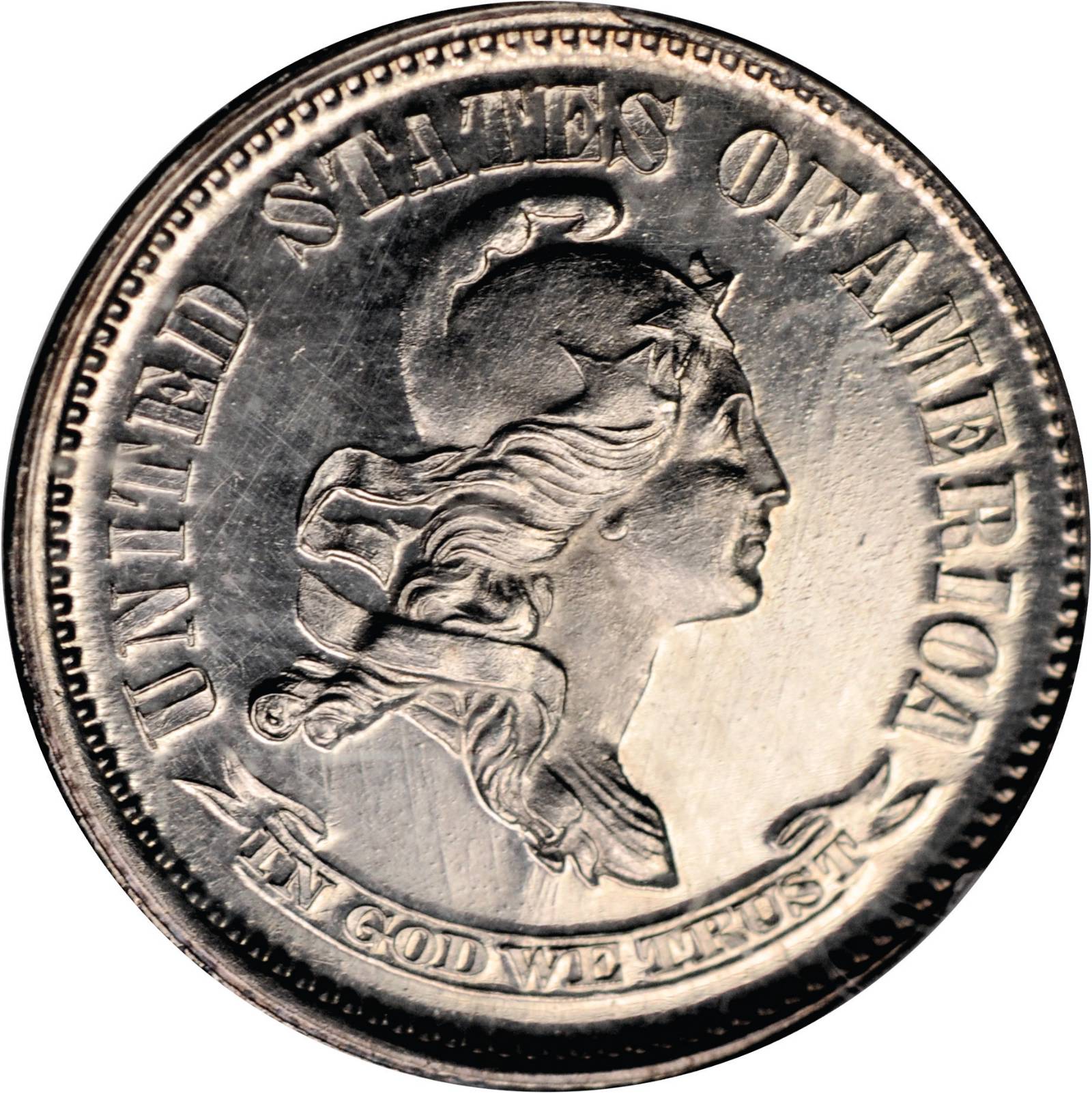 image for: 1870 Pattern Dime. Judd-838, Pollock-929. Rarity-6+. Proof-61 (PCGS). OGH.