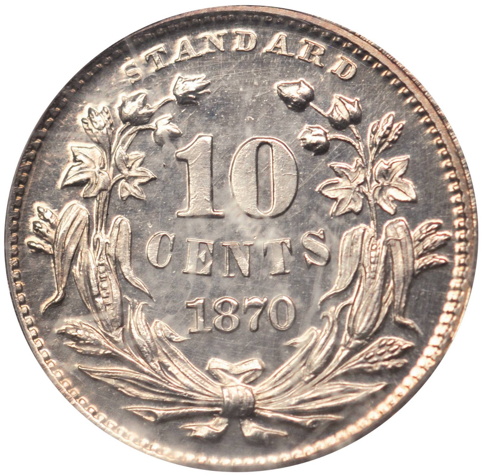 image for: 1870 Pattern Dime. Judd-838, Pollock-929. Rarity-6+. Proof-61 (PCGS). OGH.