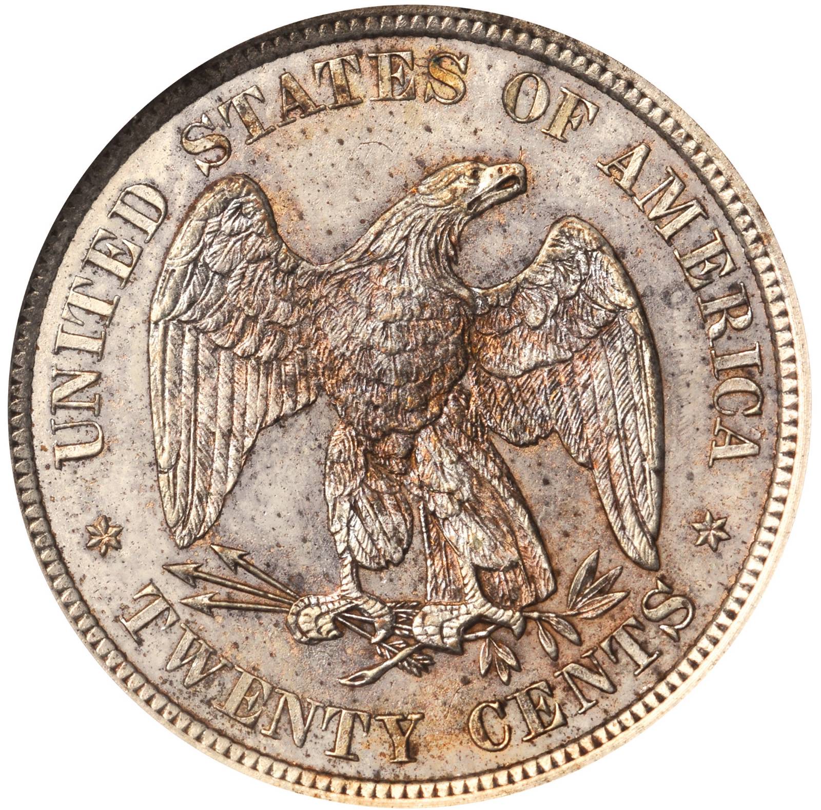 image for: 1874 Pattern Twenty-Cent Piece. Judd-1354, Pollock-1498. Rarity-7-. Proof-63 (NGC).