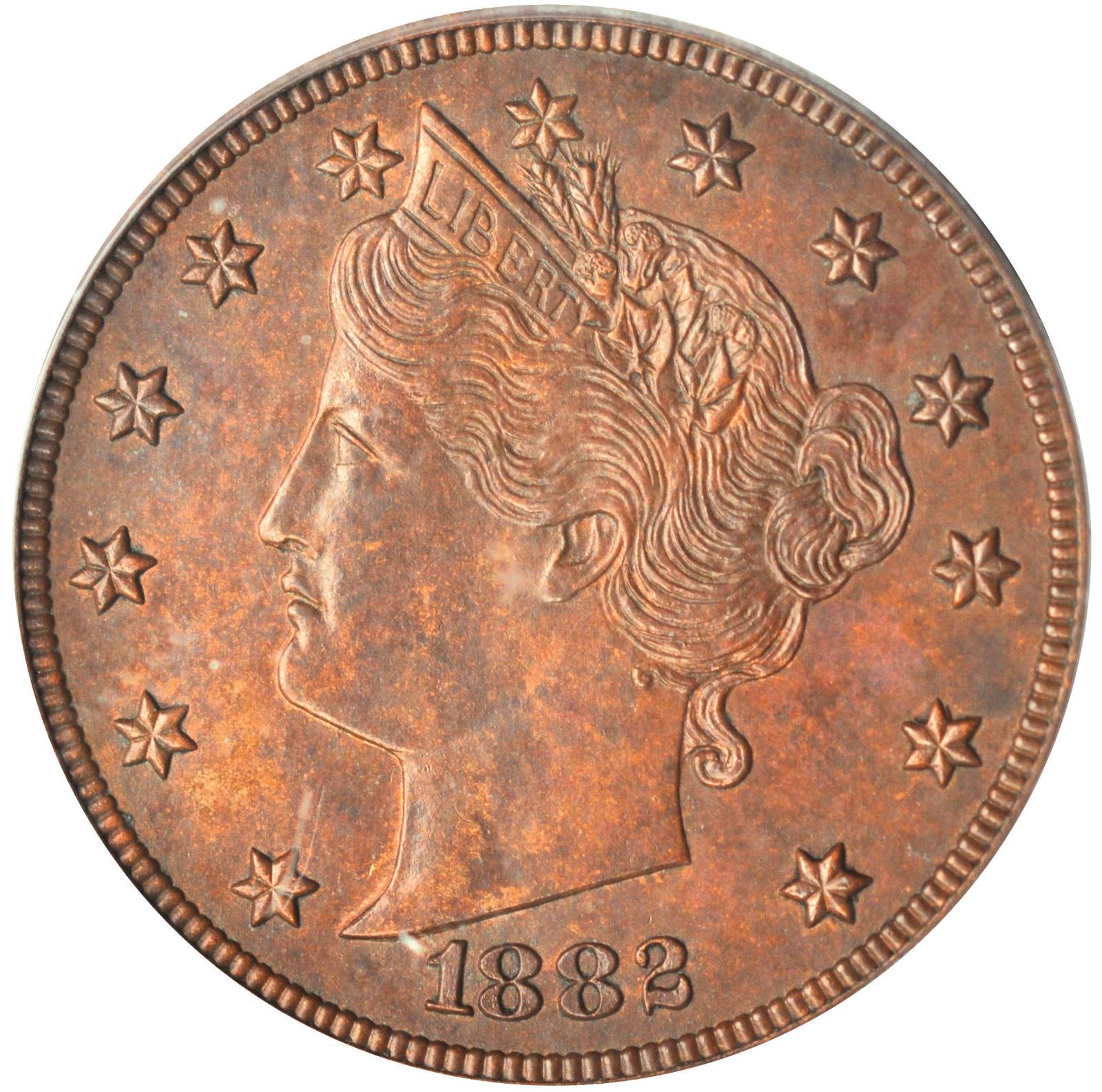 image for: 1882 Pattern Liberty Nickel. Judd-1691, Pollock-1893. Rarity-6+. Proof-64 BN (PCGS).