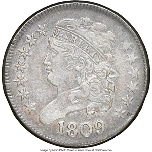 image for: 1809 1/2 C Small o Inside 0, C-4, B-1, R.3, XF45 NGC. NGC Census: (0/0). PCGS Population: (1/10). XF45. ...