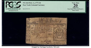 image for: New York February 16, 1771 £2 PCGS Apparent Very Fine 20....