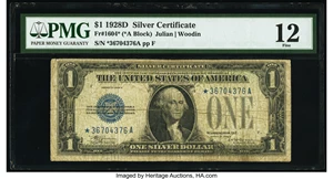 image for: Fr. 1604* $1 1928D Silver Certificate Star. PMG Fine 12....