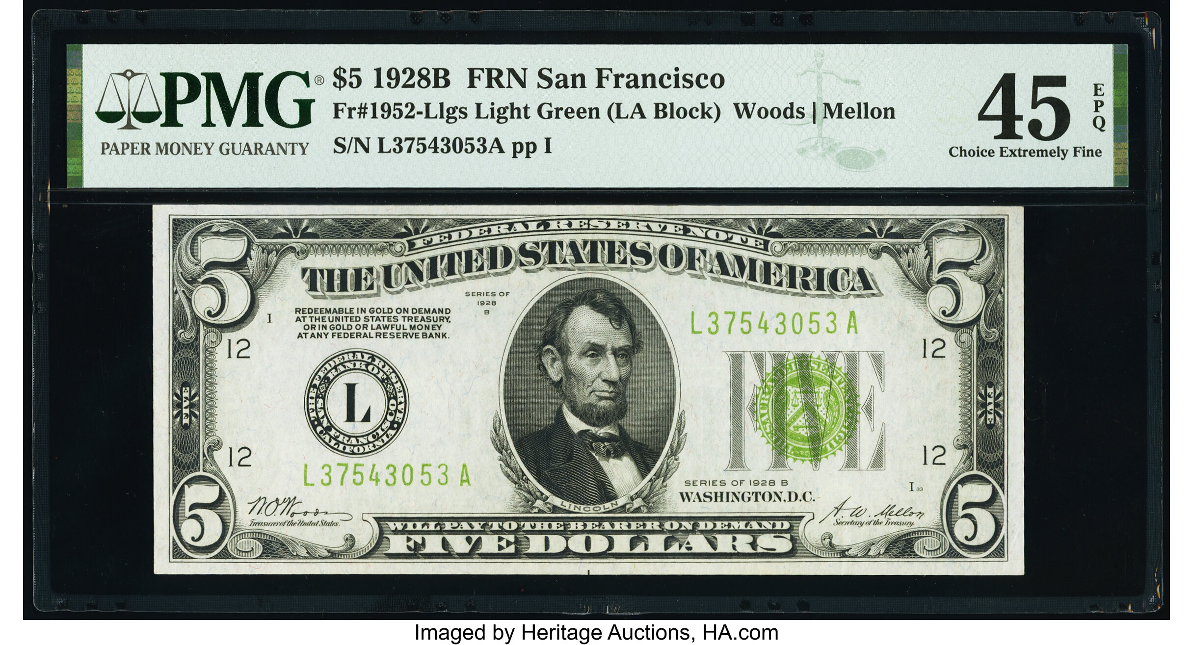 image for: Fr. 1952-L $5 1928B Federal Reserve Note. PMG Choice Extremely Fine 45 EPQ....