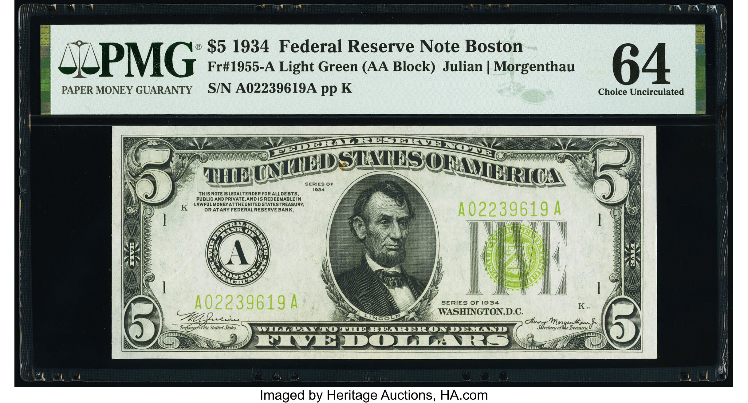 image for: Fr. 1955-A $5 1934 Federal Reserve Note. PMG Choice Uncirculated 64....