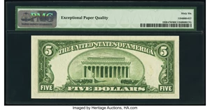 image for: Fr. 1959-F $5 1934C Wide Federal Reserve Note. PMG Gem Uncirculated 66 EPQ....