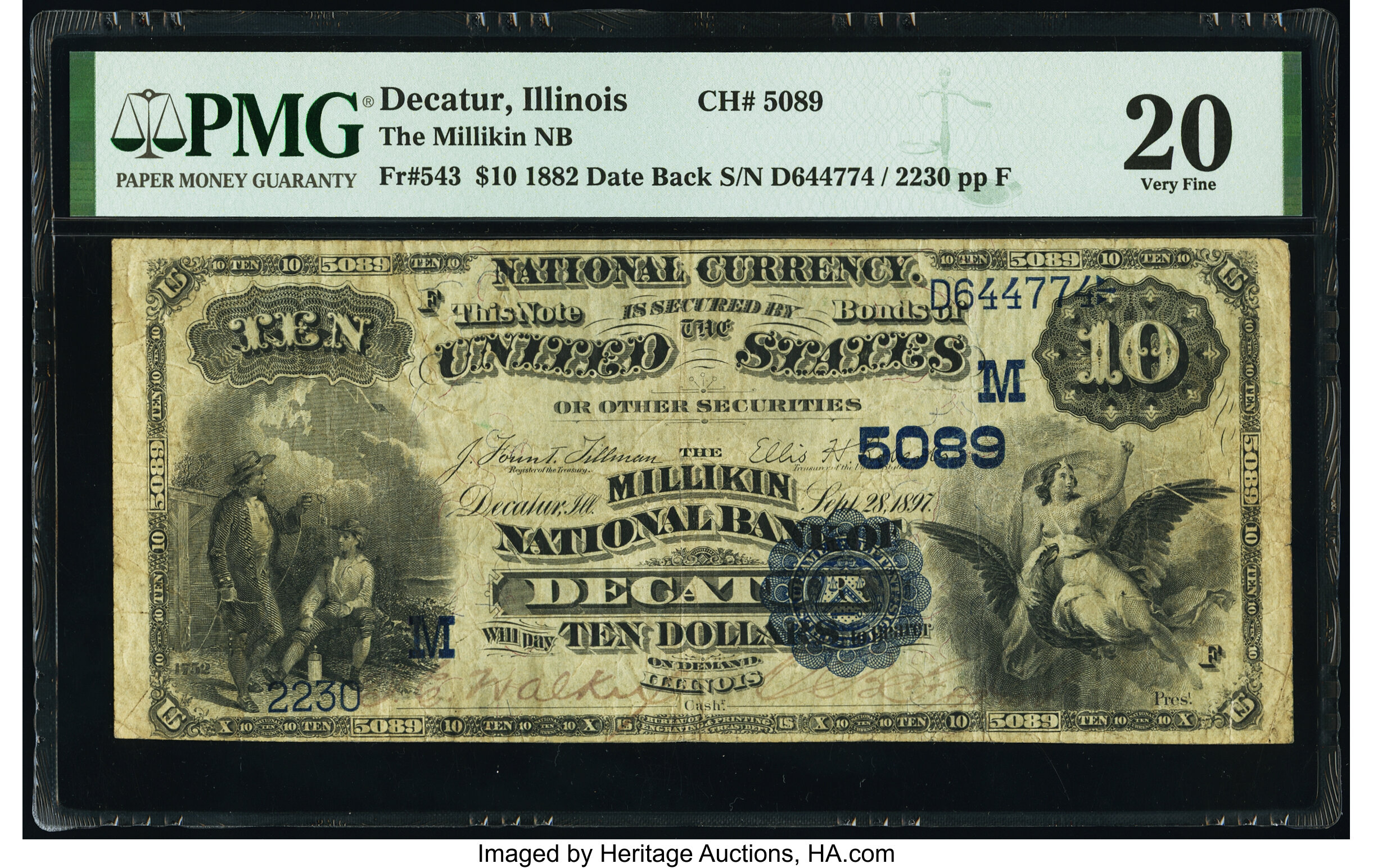 image for: Decatur, IL - $10 1882 Date Back Fr. 543 The Millikin National Bank Ch. # (M)5089 PMG Very Fine 20....