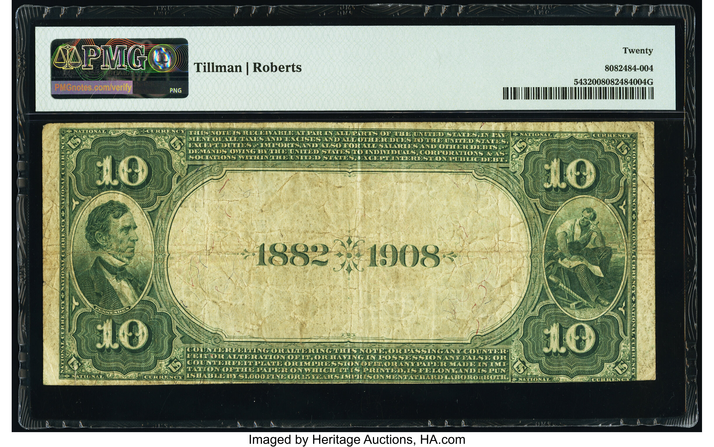 image for: Decatur, IL - $10 1882 Date Back Fr. 543 The Millikin National Bank Ch. # (M)5089 PMG Very Fine 20....