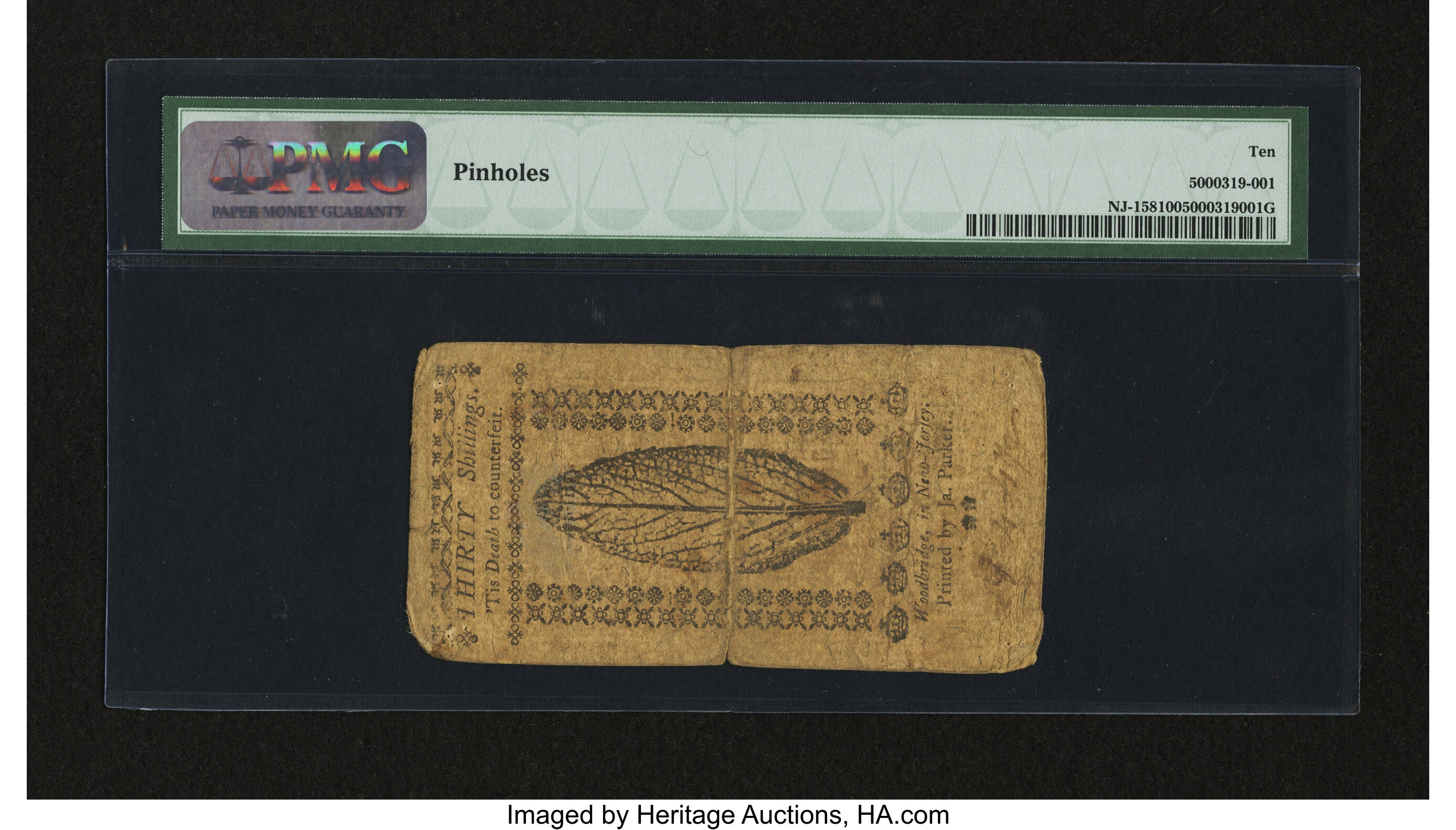 image for: New Jersey December 31, 1763 30s PMG Very Good 10....