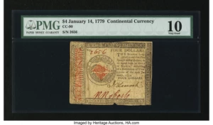 image for: Continental Currency January 14, 1779 $4 PMG Very Good 10....