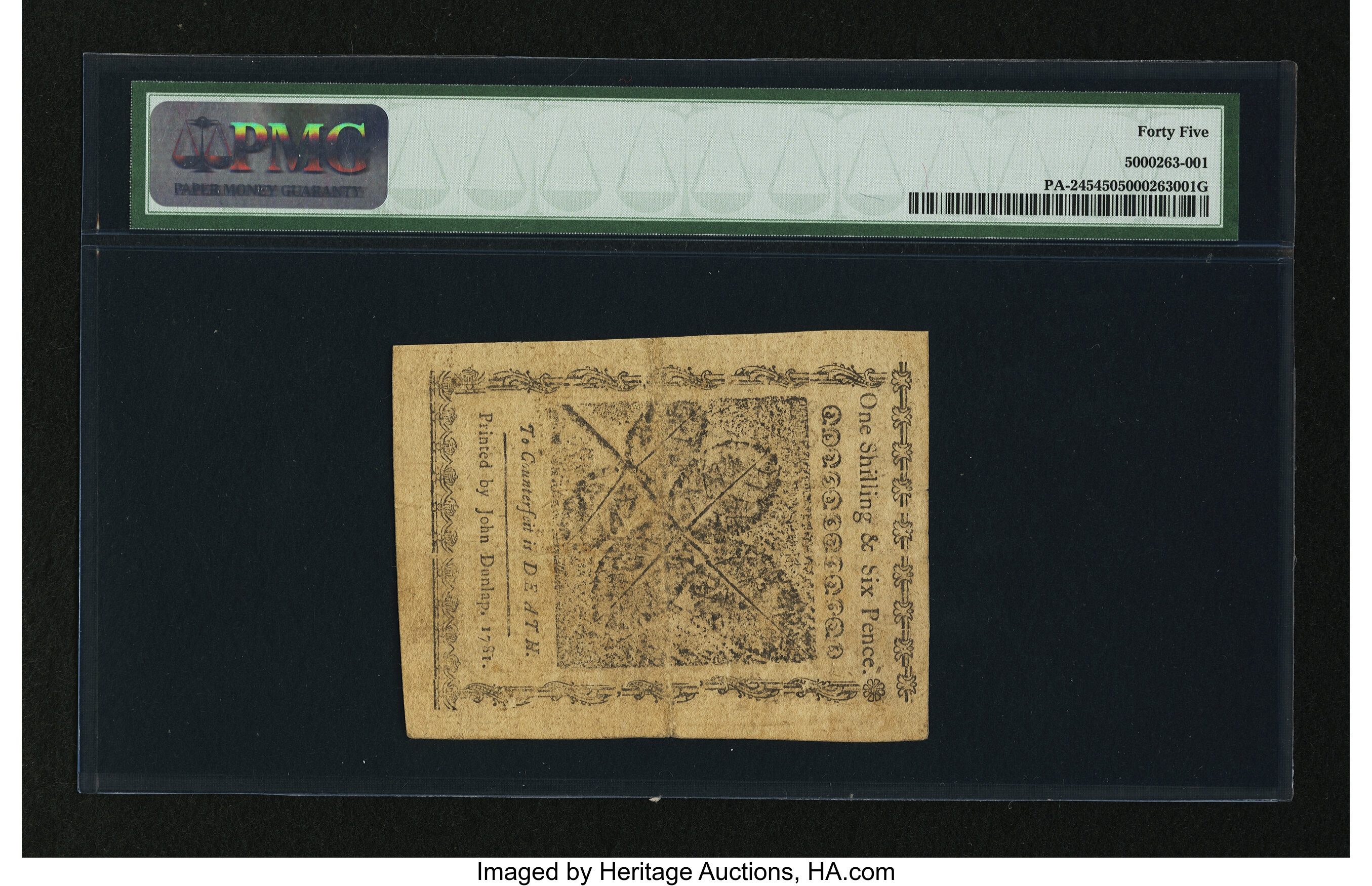 image for: Pennsylvania April 20, 1781 1s 6d PMG Choice Extremely Fine 45....