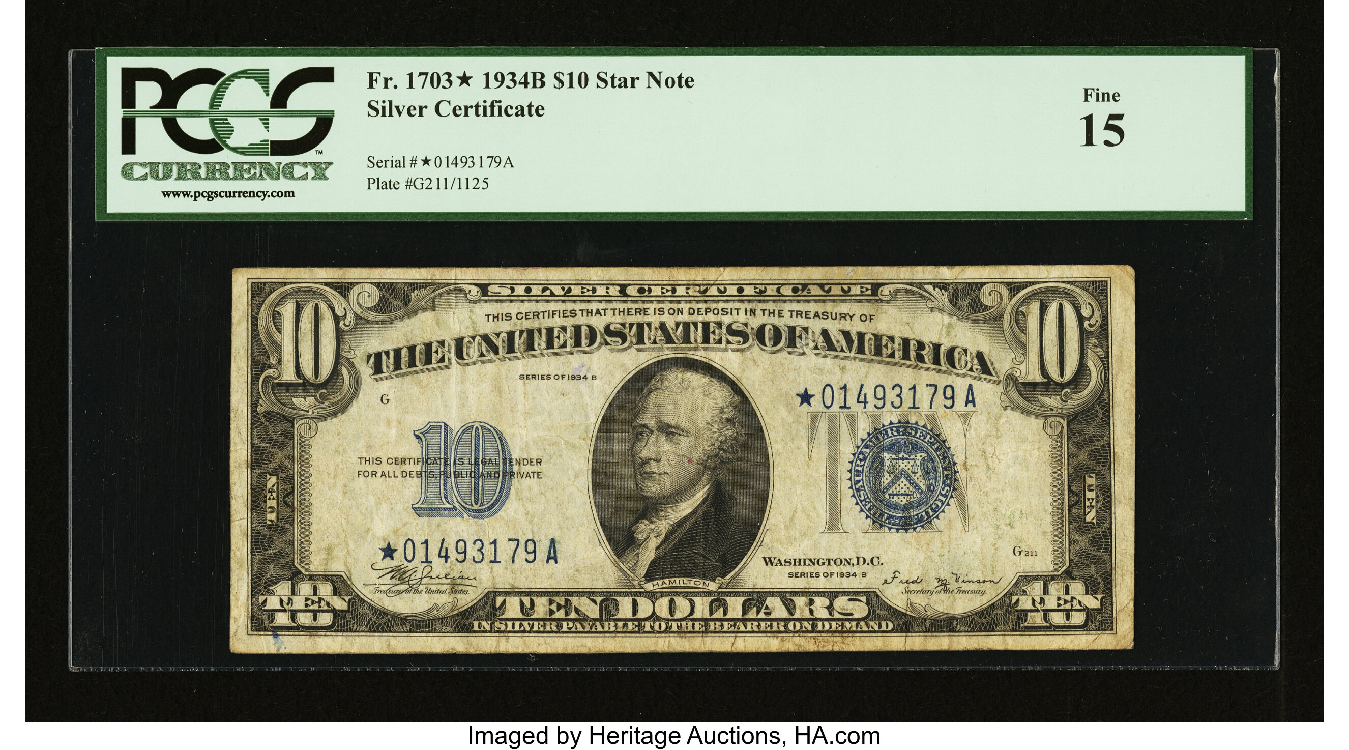 image for: Fr. 1703* $10 1934B Silver Certificate. PCGS Fine 15....