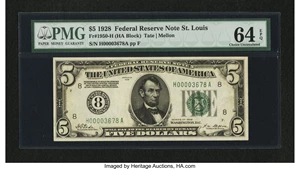 image for: Fr. 1950-H $5 1928 Federal Reserve Note. PMG Choice Uncirculated 64 EPQ....
