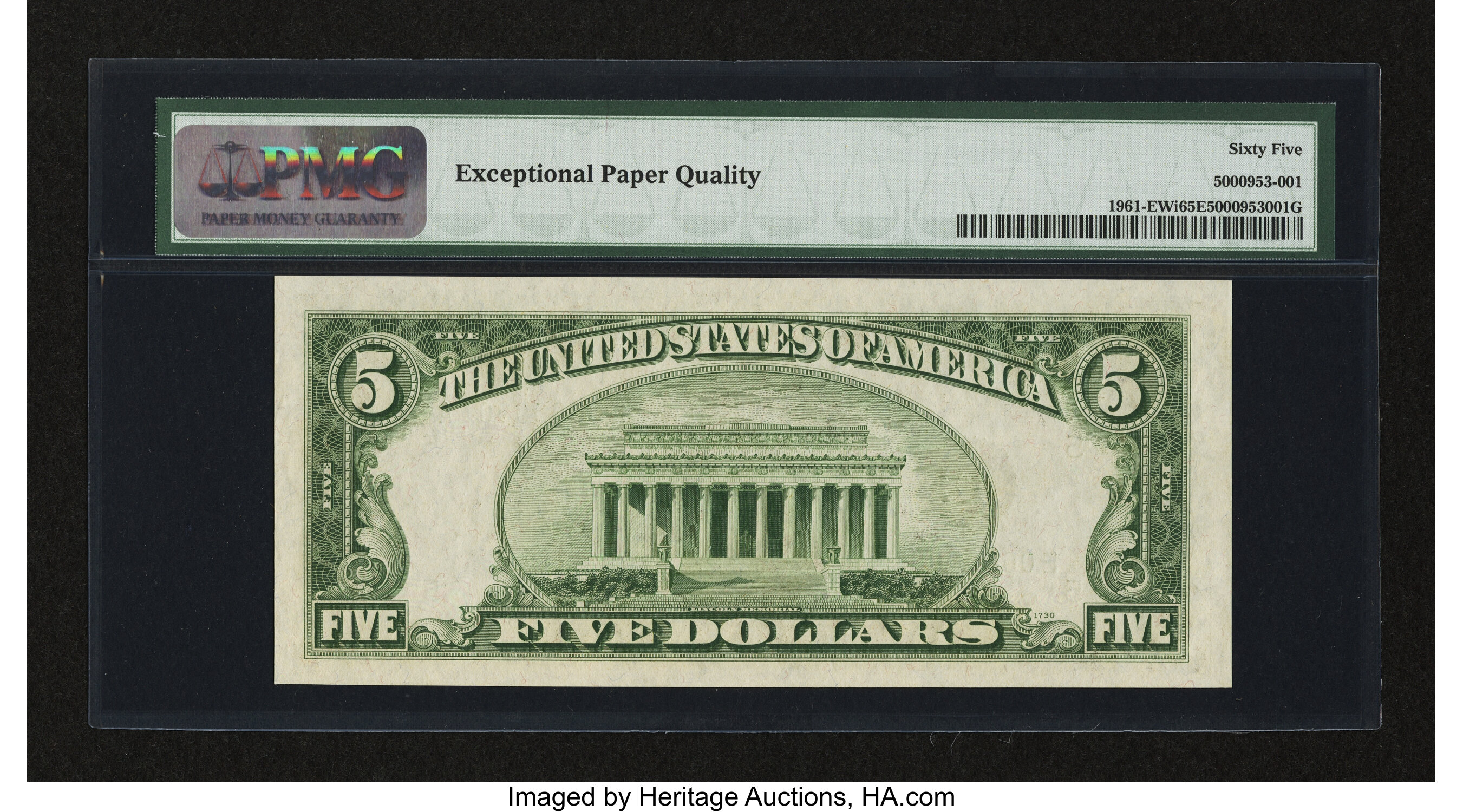 image for: Fr. 1961-E $5 1950 Wide 1 Federal Reserve Note. PMG Gem Uncirculated 65 EPQ....