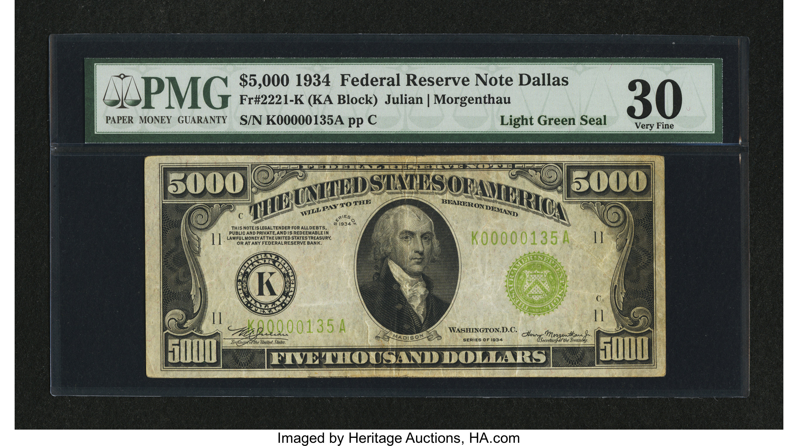 image for: Fr. 2221-K $5000 1934 LGS Federal Reserve Note. PMG Very Fine 30....
