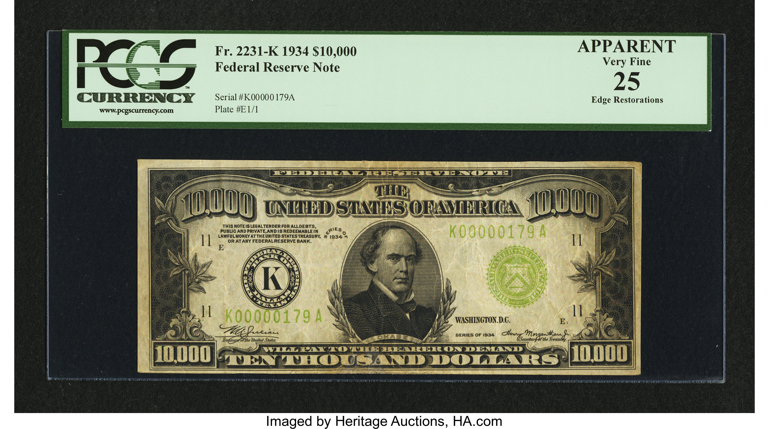 image for: Fr. 2231-K $10000 1934 Federal Reserve Note. PCGS Apparent Very Fine 25....