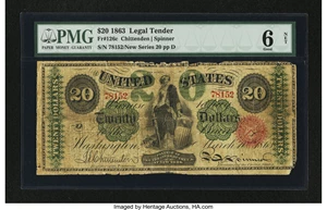 image for: Fr. 126c $20 1863 Legal Tender PMG Good 6 Net....