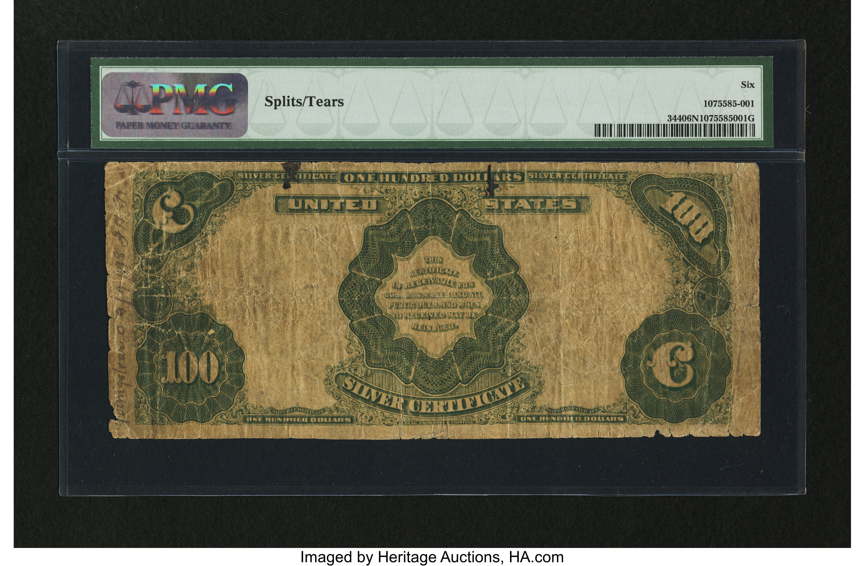 image for: Fr. 344 $100 1891 Silver Certificate PMG Good 6 Net....