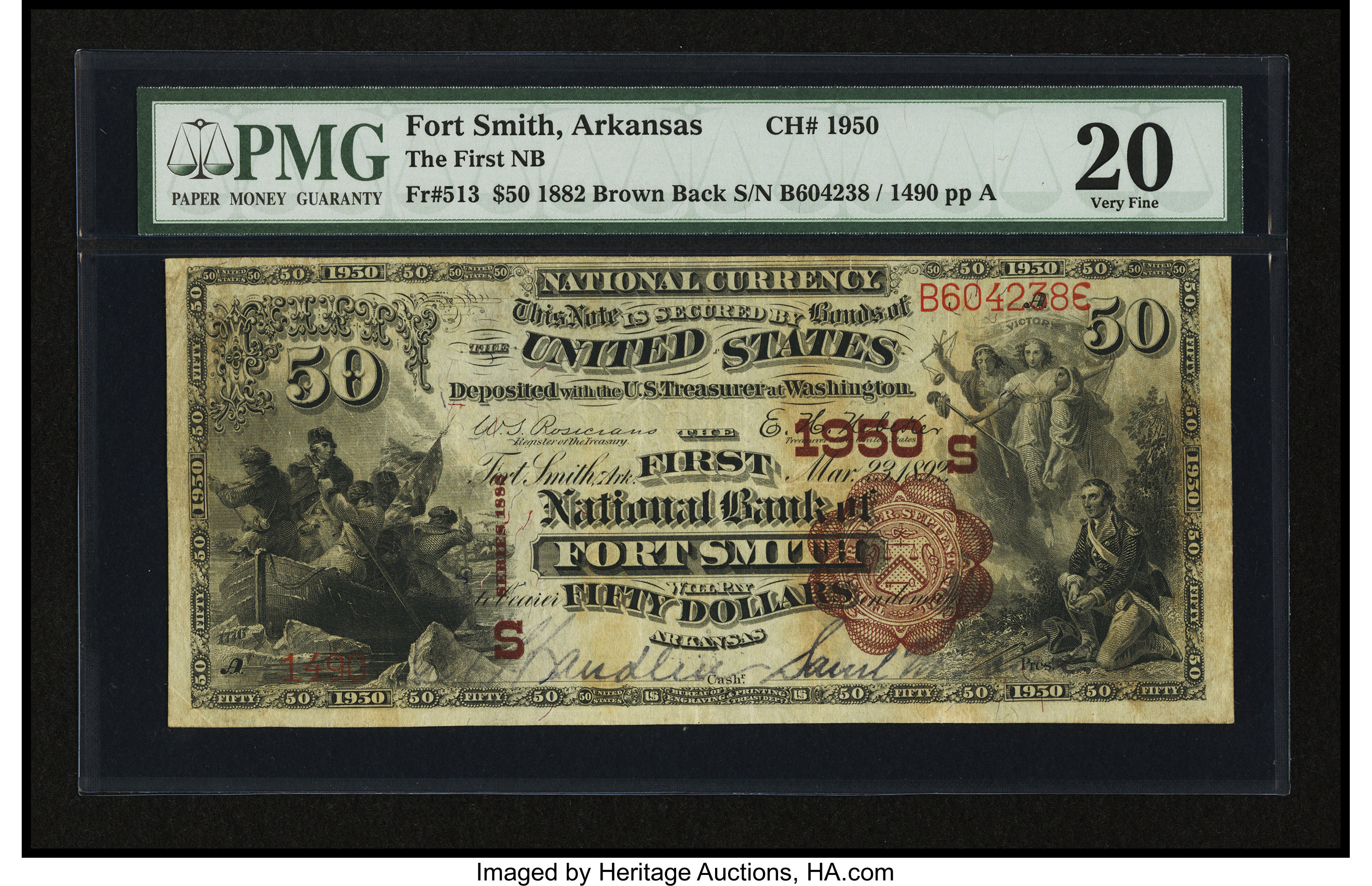 image for: Fort Smith, AR - $50 1882 Brown Back Fr. 513 The First NB Ch. # (S)1950...