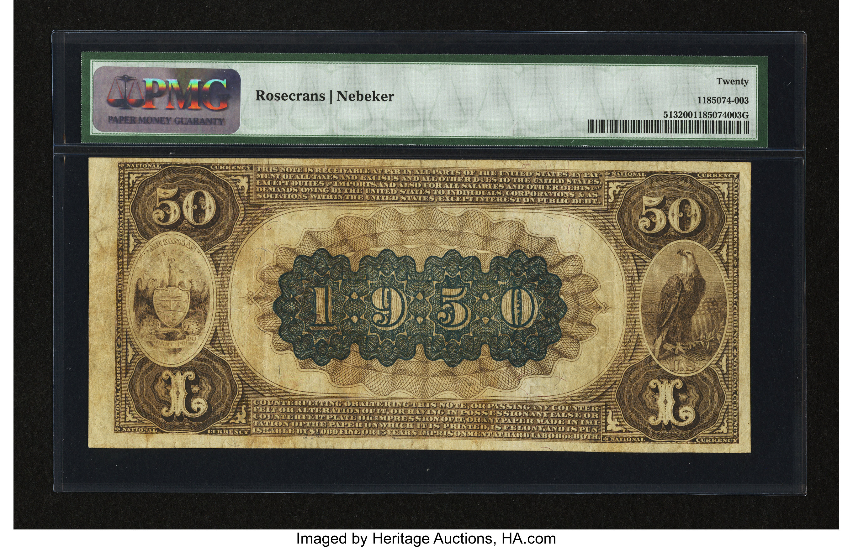 image for: Fort Smith, AR - $50 1882 Brown Back Fr. 513 The First NB Ch. # (S)1950...