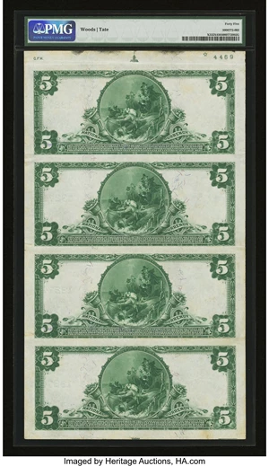 image for: Siloam Springs, AR - $5 1902 Plain Back Fr. 611 The First NB Ch. # 13274 Uncut Sheet...
