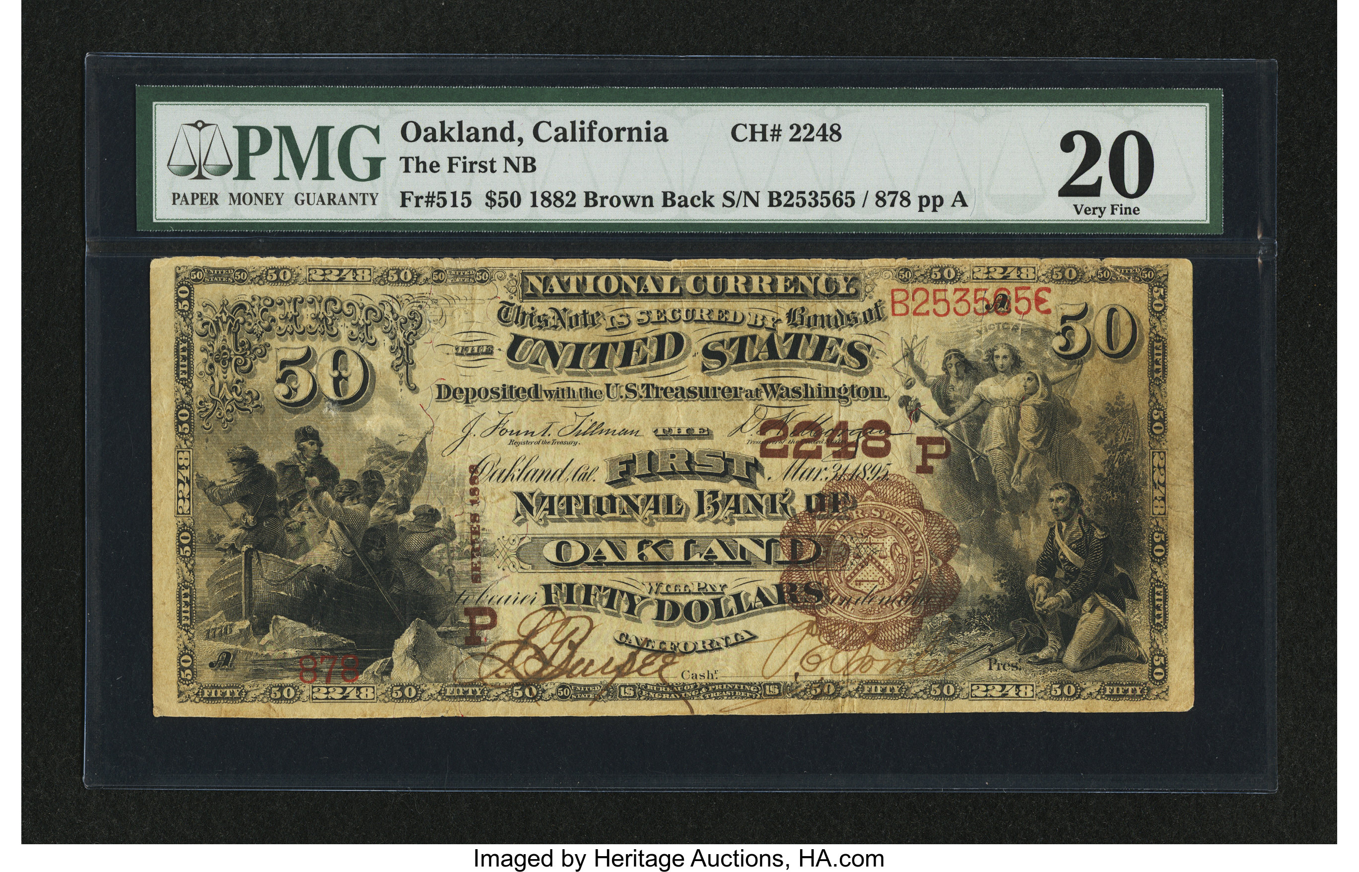 image for: Oakland, CA - $50 1882 Brown Back Fr. 515 The First NB Ch. # (P)2248...