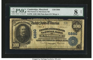 image for: Cambridge, MD - $100 1902 Plain Back Fr. 705 The Farmers & Merchants NB Ch. # 5880...