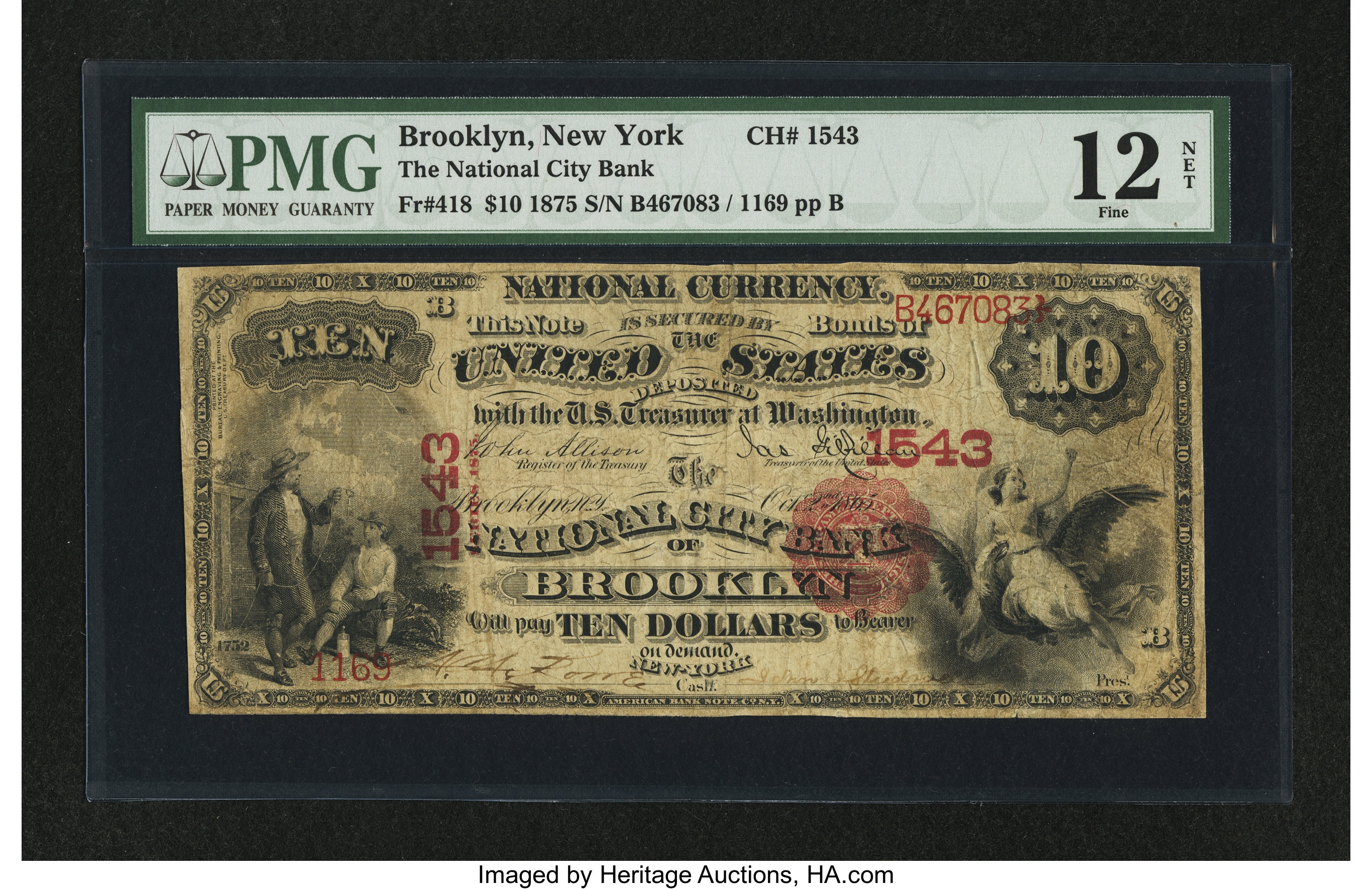 image for: Brooklyn, NY - $10 1875 Fr. 418 The National City Bank Ch. # 1543...