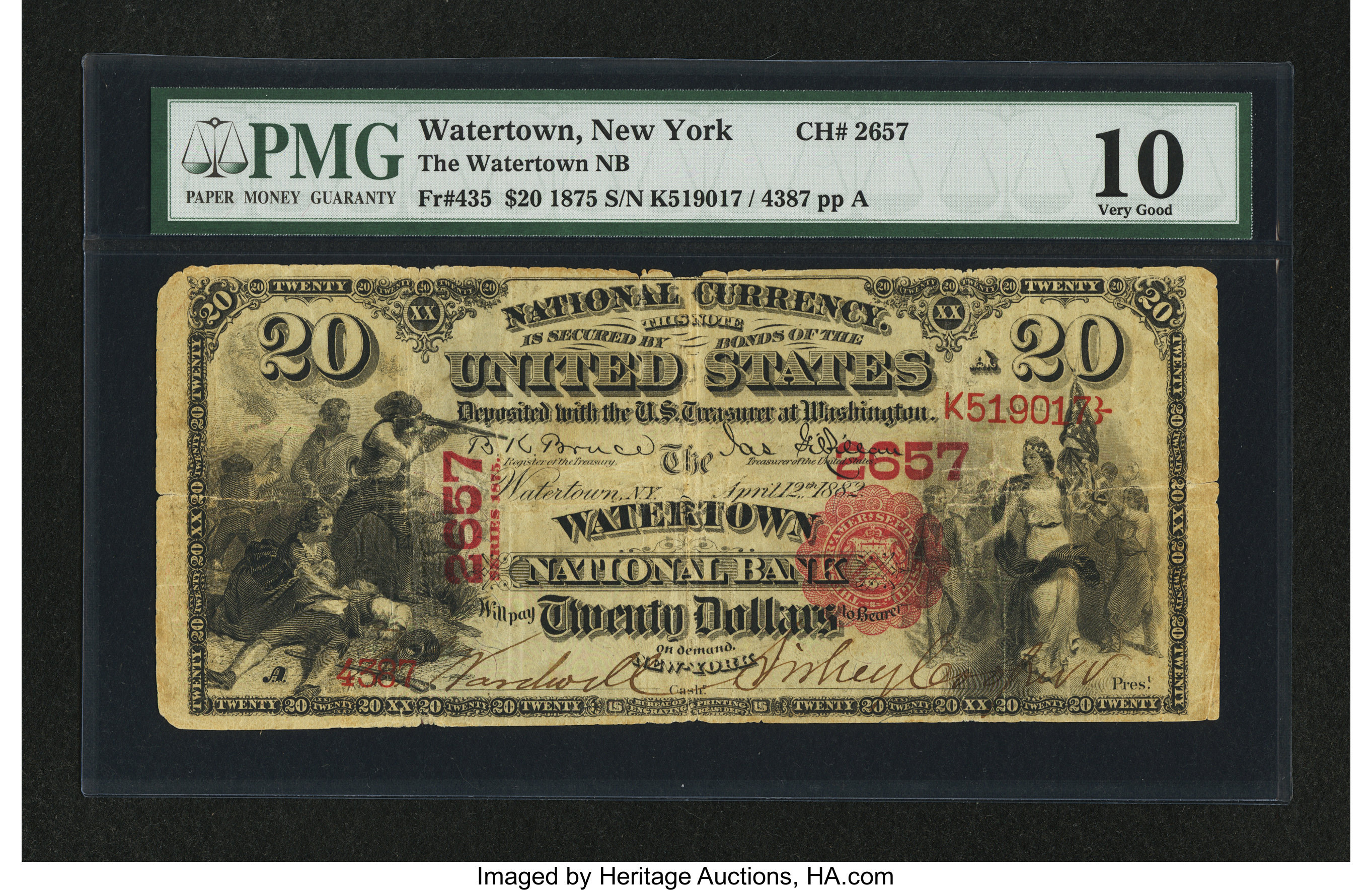 image for: Watertown, NY - $20 1875 Fr. 435 The Watertown NB Ch. # 2657...