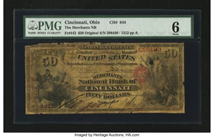 image for: Cincinnati, OH - $50 Original Fr. 442 The Merchants NB Ch. # 844...
