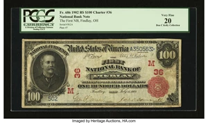 image for: Findlay, OH - $100 1902 Red Seal Fr. 686 The First NB Ch. # (M)36...
