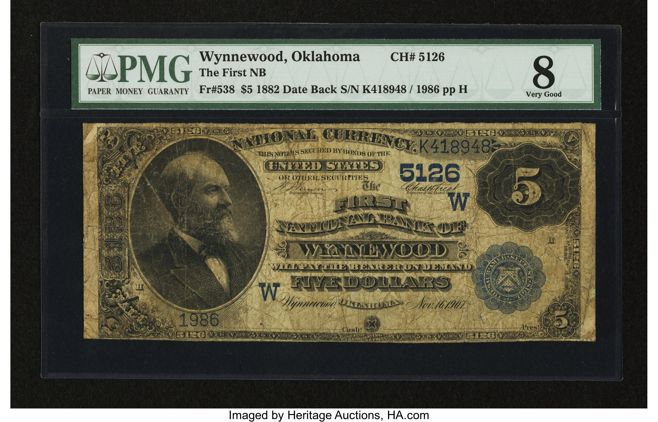 image for: Wynnewood, OK - $5 1882 Date Back Fr. 538 The First NB Ch. # (W)5126...