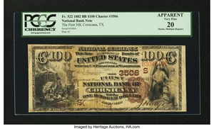 image for: Corsicana, TX - $100 1882 Brown Back Fr. 522 The First NB Ch. # (S)3506...
