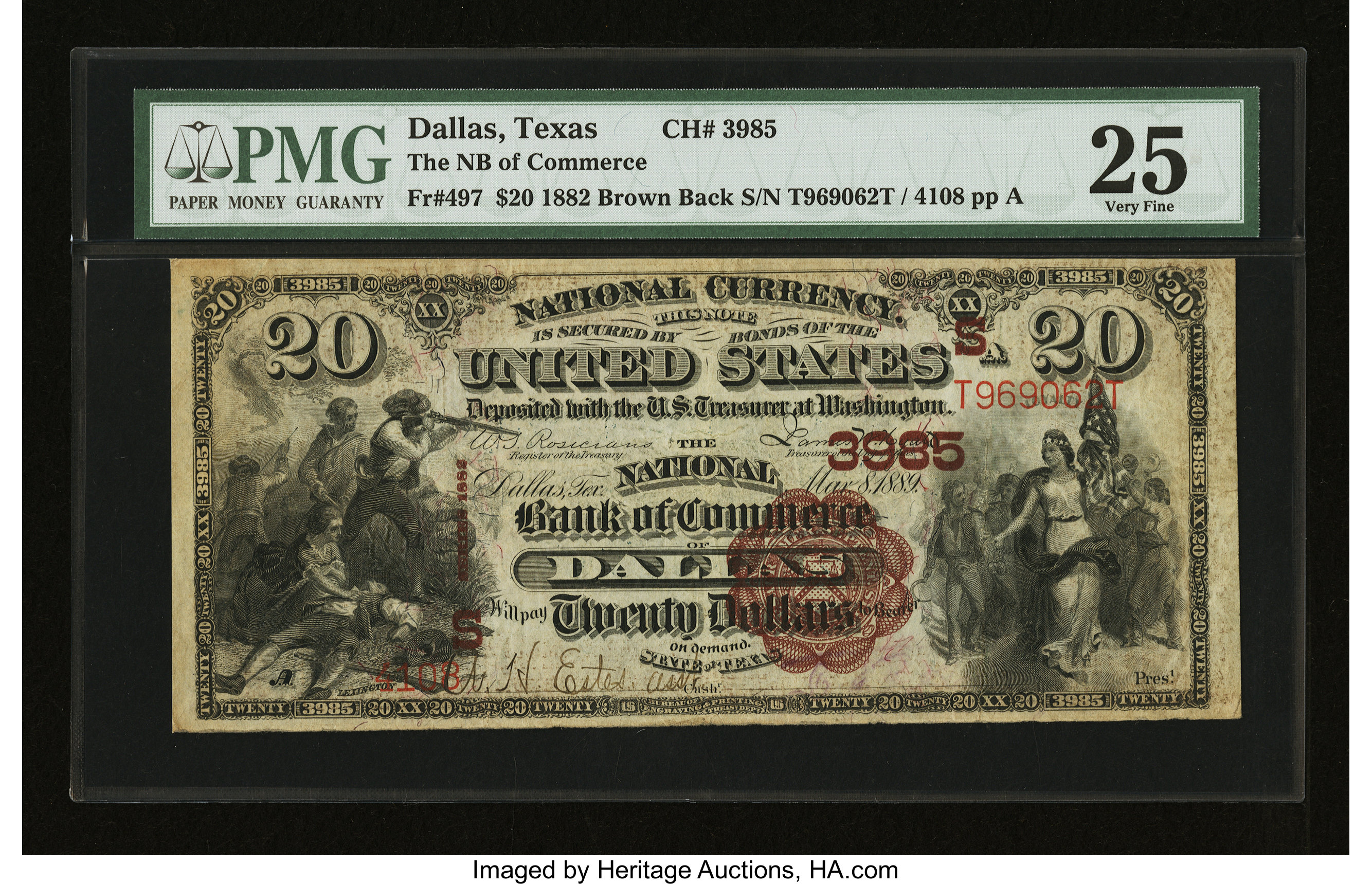 image for: Dallas, TX - $20 1882 Brown Back Fr. 497 The NB of Commerce Ch. # (S)3985...
