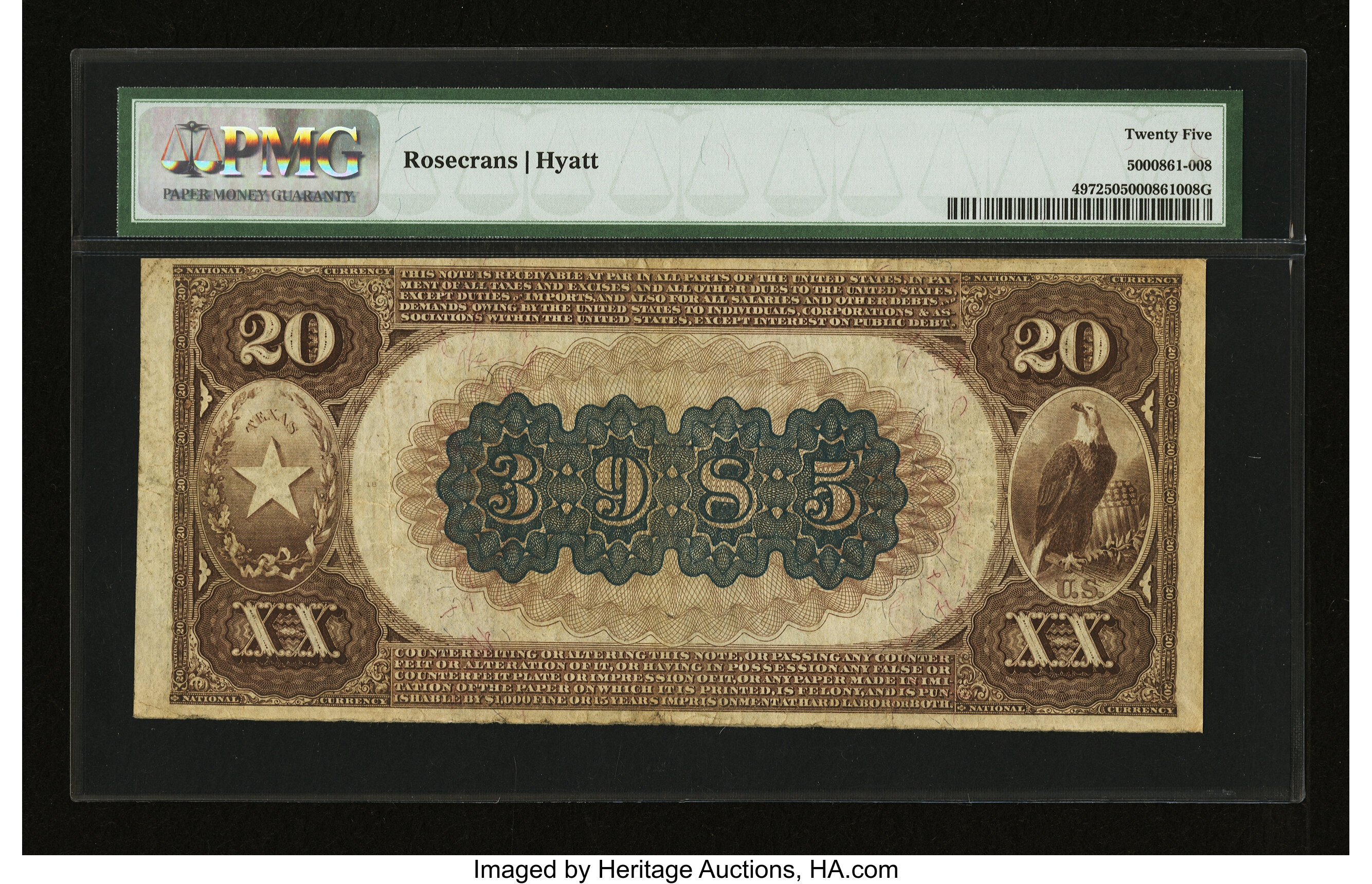 image for: Dallas, TX - $20 1882 Brown Back Fr. 497 The NB of Commerce Ch. # (S)3985...