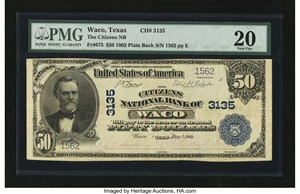 image for: Waco, TX - $50 1902 Plain Back Fr. 675 The Citizens NB Ch. # 3135...