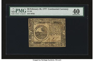 image for: Continental Currency February 26, 1777 $6 PMG Extremely Fine 40....