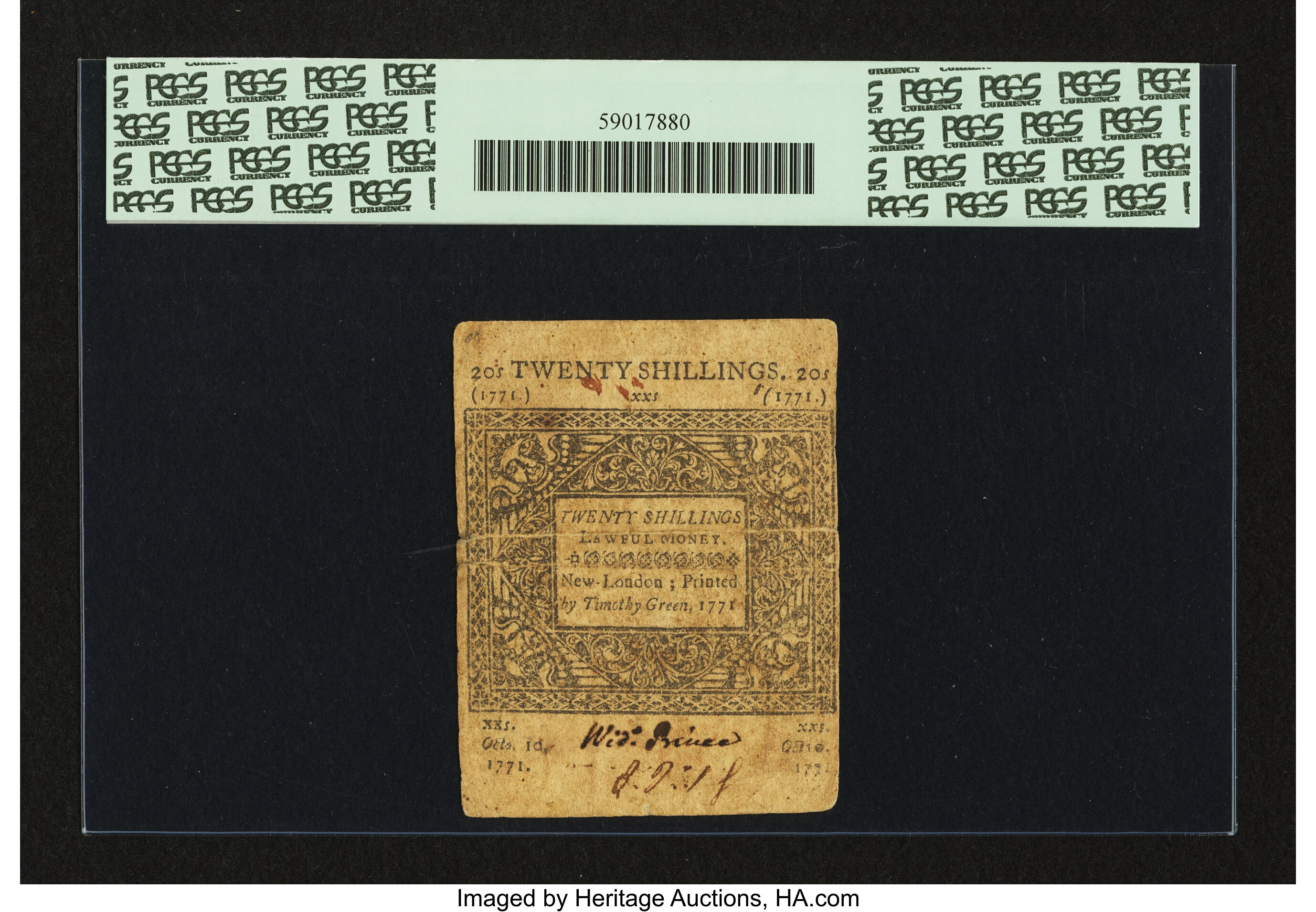 image for: Connecticut October 10, 1771 20s PCGS Very Fine 20....