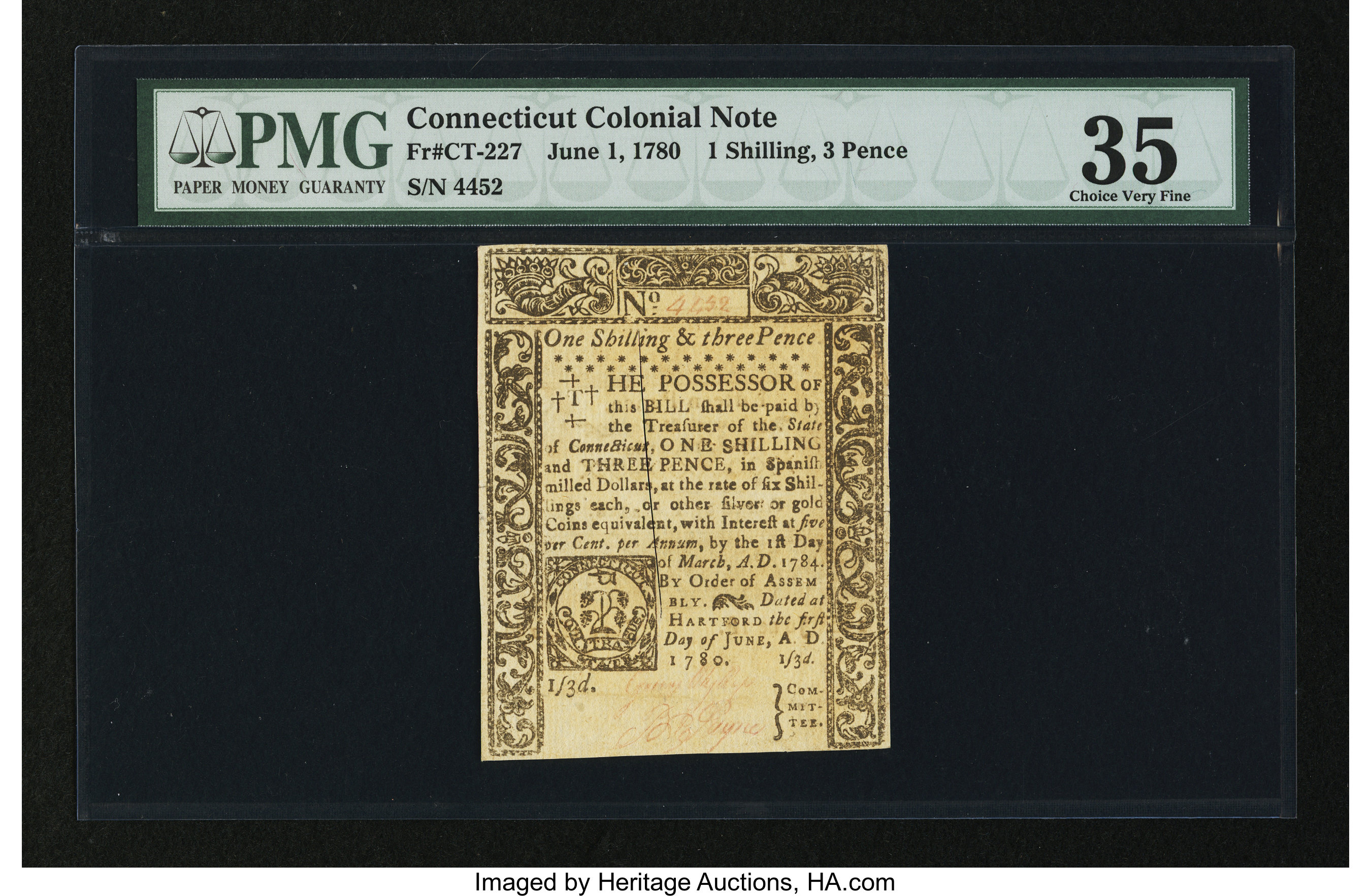 image for: Connecticut June 1, 1780 1s3d PMG Choice Very Fine 35....
